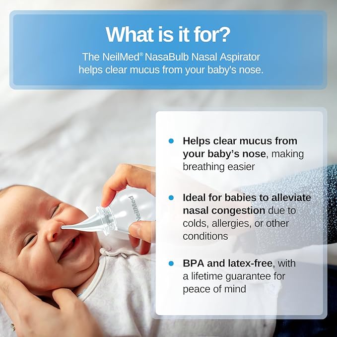 NeilMed NasaBulb Nasal Bulb Aspirator for Babies & Infants, Soft Silicone Tip, Clear Design, BPA & Latex Free, Sterilizable Large Size, 100 mL