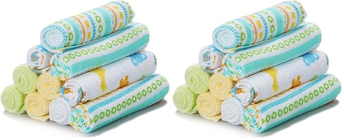Spasilk Baby Washcloth Wipes Set for Newborn Boys and Girls, Soft Terry Washcloth Set, Pack of 20, Yellow Lines