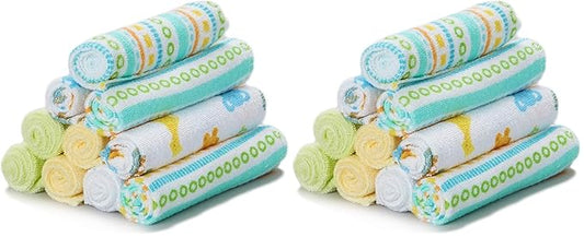 Spasilk Baby Washcloth Wipes Set for Newborn Boys and Girls, Soft Terry Washcloth Set, Pack of 20, Yellow Lines