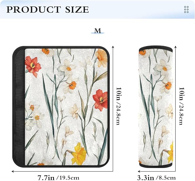 Car Seat Belt Covers 2 Piecing Breathable Camera Bag Strap Cover for Adults Child Kids M Fall Flowers Daffodil Carnation Freesia White