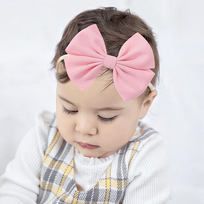 3Pcs Black Baby Girls Bows Elastic Nylon Headbands Toddler Girs Pink Hair Bows White Handmade Bows Hair Accessories Newborn Bows for InfantToddlers Kids