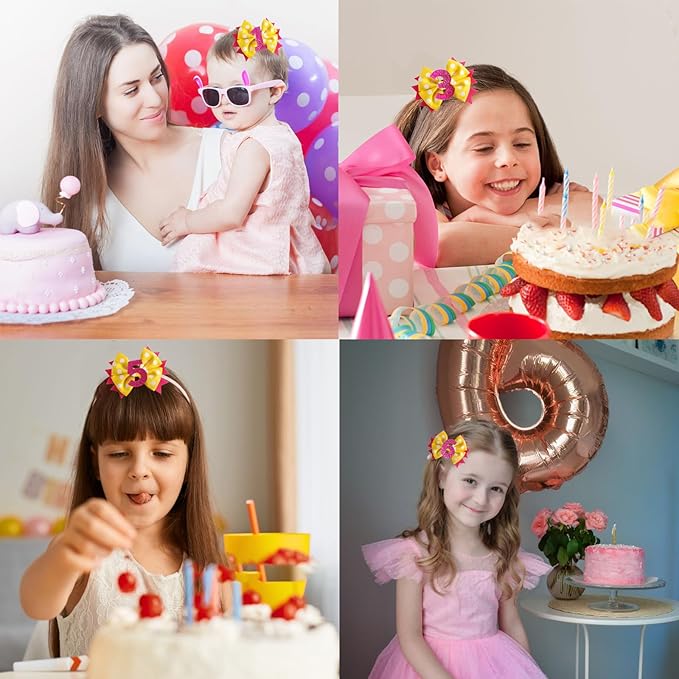 Birthday Hair Bow for Baby Girls - 2Pc Yellow Sprinkle Bow Headband for 1st Birthday Glitter Ice Cream Baby Party Decorations for Girls Toddlers Hair Accessories
