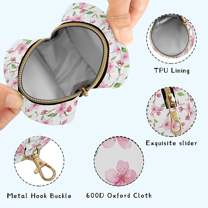 Pink Flower Leaves White Print Pacifier Holder Case for Diaper Bag Portable Travel Pacifier Storage Case with Clip Newborn Baby Pouch for Baby Boys Girls Purse Outdoor