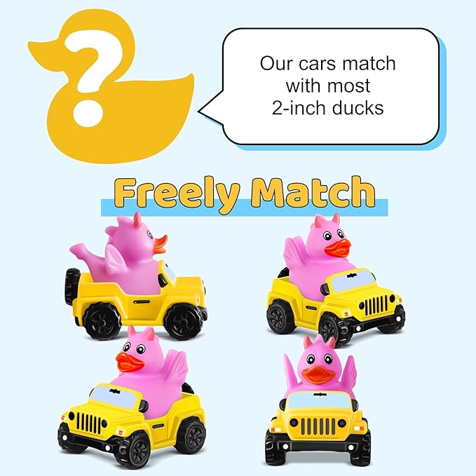 3.5 Inch Yellow Car Toy Match Most 2 in Rubber Ducks, Ducks for Jeeps, Vehicle Toys for Car Dashboard Decorations Accessory Rubber Duck Collection, Easter Basket Stuffers for Kids Party Favors