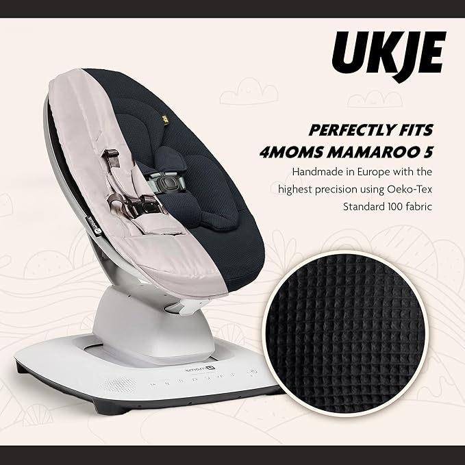 Ukje Swing Insert Rocker Cover Compatible with 4moms mamaRoo 5 Rockaroo Swing, Swing Accessories with Reversible Design, Easy to Install, Handmade in Europe - Black