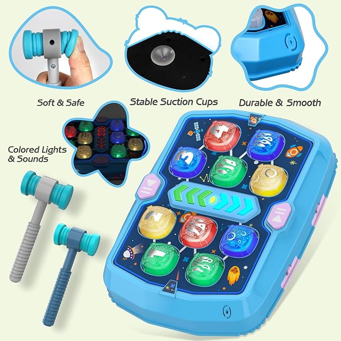 WAYKEE Whack a Game Mole, Toys for 3 4 5 6+ Year Old Boys Girls, Interactive Toddler Boy Girl Toys with 3 Modes & 2 Hammers, Sound & Light, Birthday Xmas Gifts for 3-10 Year Old Boys Girls