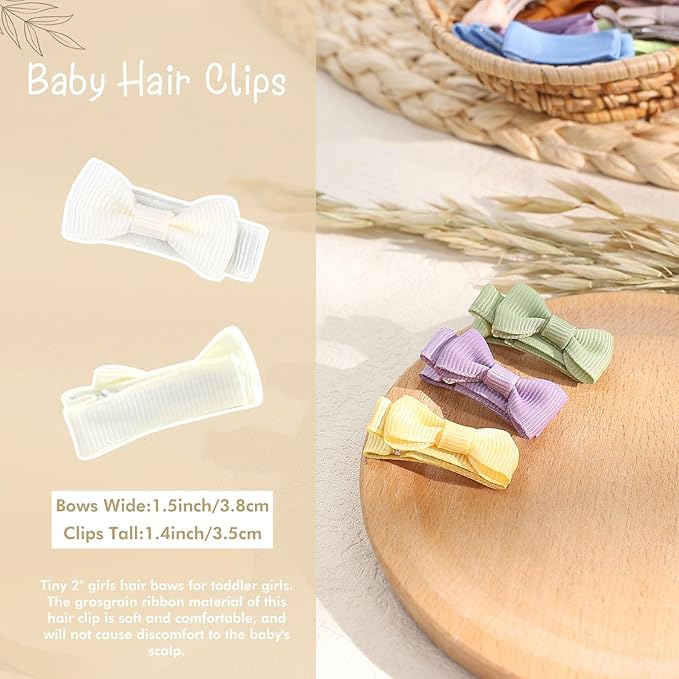 24PCS 2inch Oaoleer Baby Girls Hair Clips, Fully Lined Bows Hair Pins, Tiny Alligator Clips for Infants Toddlers - 12 Colors in Pairs (Style B)
