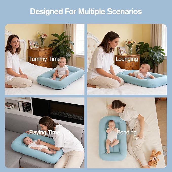 Baby Lounger, Portable Baby Lounger for Newborn, 0-24 Months, with Soft Cotton Cover, Baby Essentials Gifts(Ice Blue), Pallet of Product