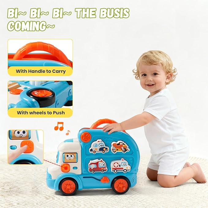 Interactive Matching Car Toy for Toddlers 1-3, 3-in-1 Shape Sorting Vehicle Truck with Realistic Sounds & Music, Early Learning Birthday Gift for 1 2 3 Year Old Boys Girls