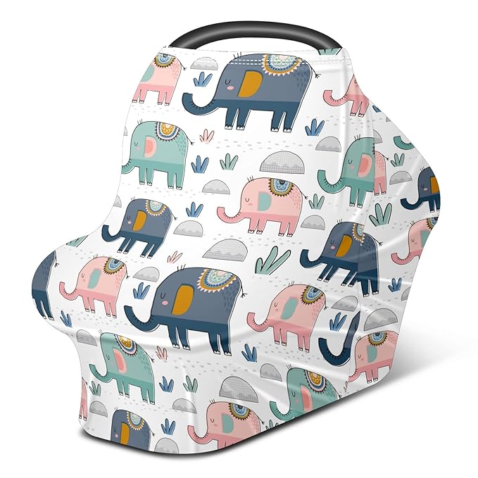 Baby Car Seat Stroller Covers Cute Elephants Nursing Cover Breastfeeding Scarf Soft Breathable Stretchy Coverage Carseat Canopy Cover for Boys and Girls Soft Breathable Multi Use