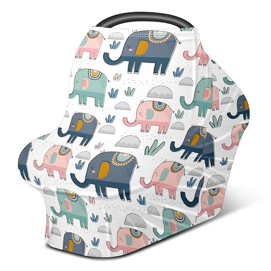 Baby Car Seat Stroller Covers Cute Elephants Nursing Cover Breastfeeding Scarf Soft Breathable Stretchy Coverage Carseat Canopy Cover for Boys and Girls Soft Breathable Multi Use