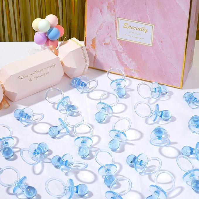 36 Pieces Acrylic Pacifiers for Baby Shower Games Boy, 2.5'' Baby Shower Pacifiers, Bulk Pacifier for Hunt Games, Gender Reveal Table Scatter, Party Favors Decoration(Blue)