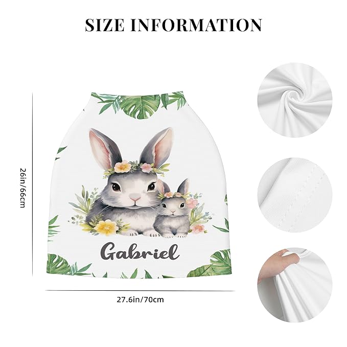 Personalized Car Seat Covers for Babies with Name – Multi-use Breastfeeding Cover Custom Rabbit Carseat Canopy Cover, Infant Stroller Covers for Boys and Girls