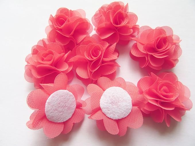 YYCRAFT Pack of 30 Chiffon Flower 1.5" Hair Flower Wedding Bride Headband-Coral