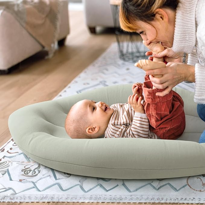 Baby Lounger for Newborn: Skin-Friendly & Breathable for 0-12 Months Infant Tummy Time Playtime & Diaper Changes - Portable & Lightweight Cushion for New Parents (Sage)