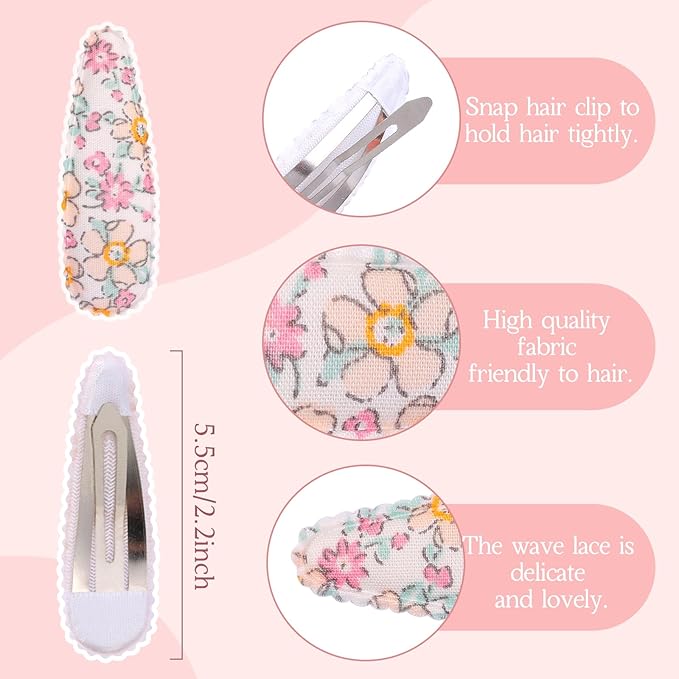 50 PCS Girl Hair Clips Floral Print Toddler Hair Clips 2.2in Non Slip Wrapped Snap Hairpins for Kids Barrettes Hair Accessories for Baby Toddler Girls