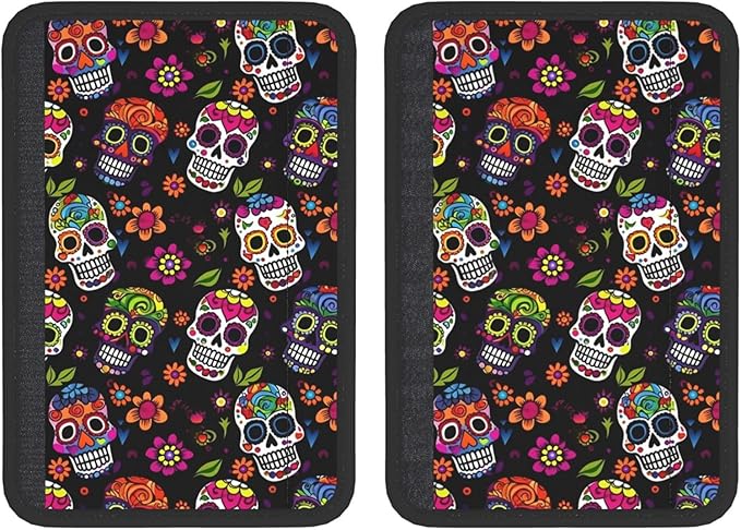 Sugar Skulls Flowers Seat Belt Cover Fits Cars Trucks SUV Sedans Sweat Absorption Car Seatbelt Strap Cover, Auto Interior Accessories Protecto