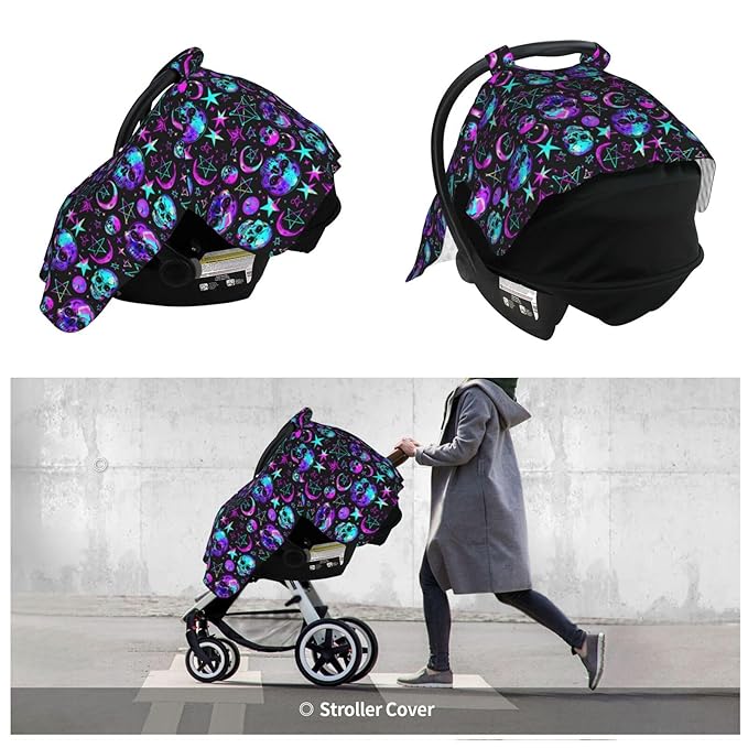Neon Pastel Goth Skull Baby Car Seat Canopy and Nursing Cover for Breastfeeding Multi-Use Cover Lightweight Infant Stretchy Carrier Carseat Winter Cover for Newborn Girls Boys