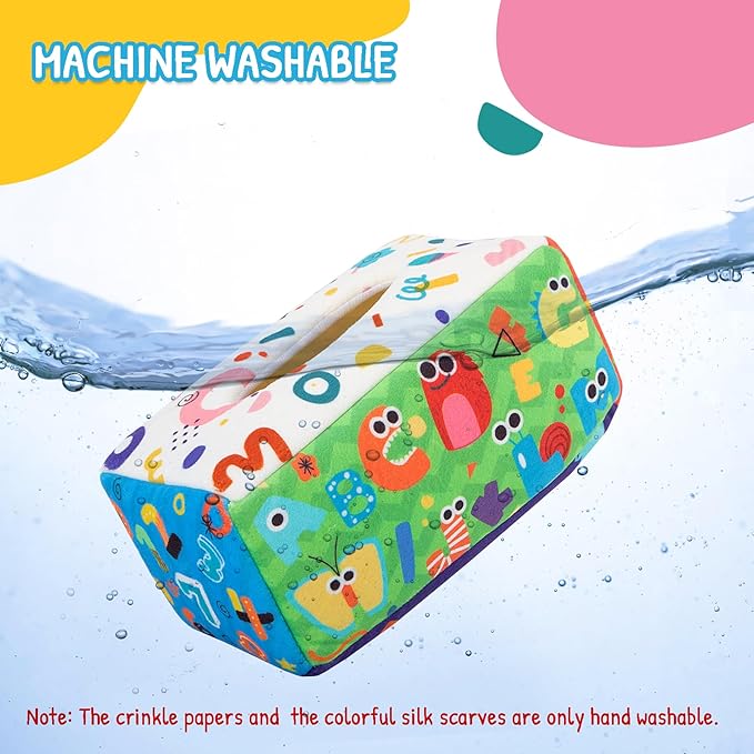 URMYWO Baby Tissue Box Toy - Montessori Baby Toys for 6-12 Months 1 Year Old Boy Girl - Soft Crinkle Sensory Toys for Infant Toddlers - Easter Basket Essentials Stuffers - Baby Boy Girl Gifts