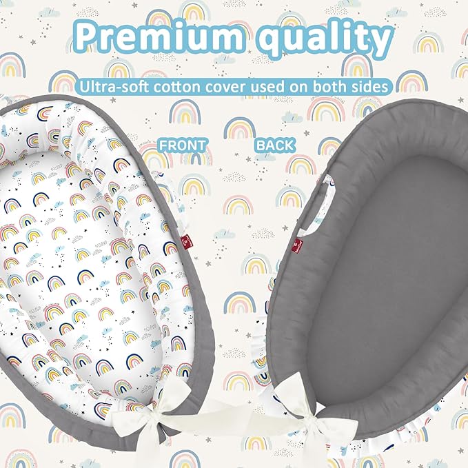 Baby Lounger - 100% Cotton Baby Lounger for Newborn with Lounger Cover, Portable Baby Nest for Home and Travel, Waterproof Lining, Newborn Babies Essentials Gifts