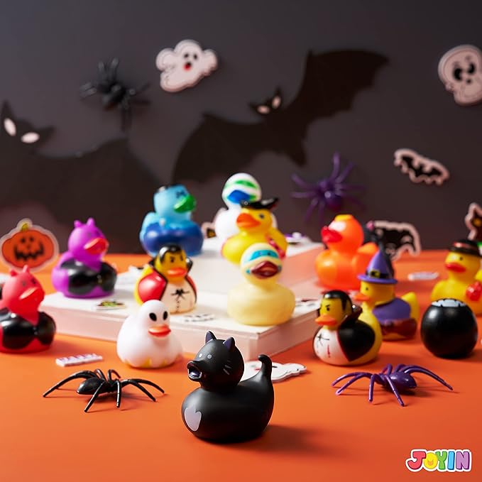 JOYIN 18 PCS Halloween Rubber Ducks, Halloween Ducks Toys for Trick or Treating Goodie Bag Fillers, Bathtub Toys Duckies for Halloween Party Favors Decorations, School Classroom Game Prizes