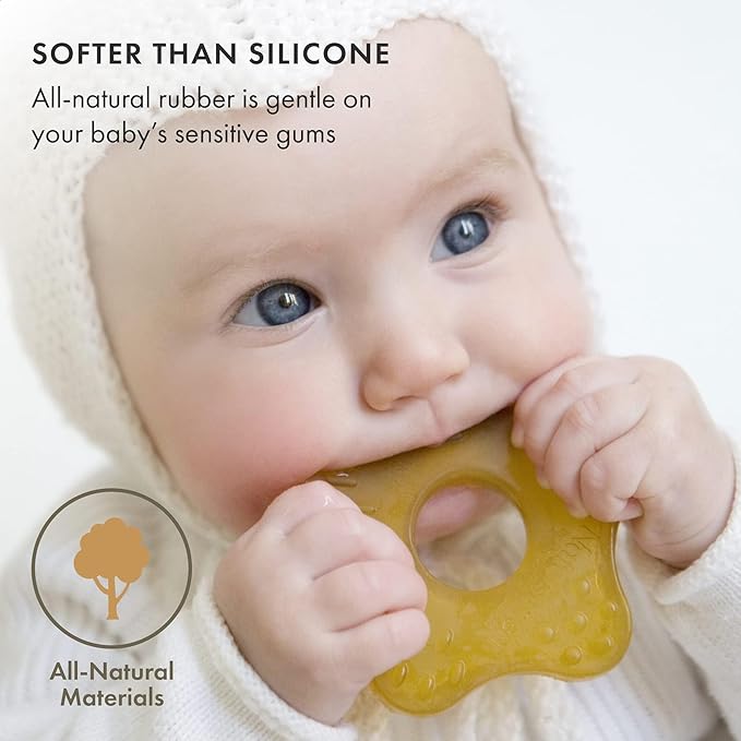 Natursutten Teether - Natural Rubber Teething Toys for Babies 6-12 Months - PVC & 100% BPA-Free Teething Relief - Danish Design Baby Teething Toys - Made in Italy (Starfish, Pack of 1)