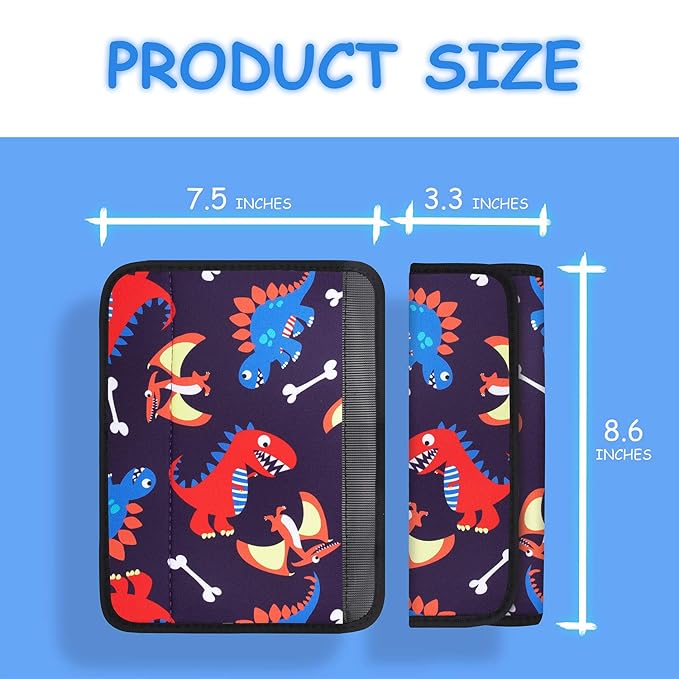 YR Seat Belt Cover for Kids, Soft Comfort Seat Belt Cushion for Children, Cute Cartoon Pattern Car Seat Belt Pads Cover for Girls and Boys, 1 Pack, Dinosaur