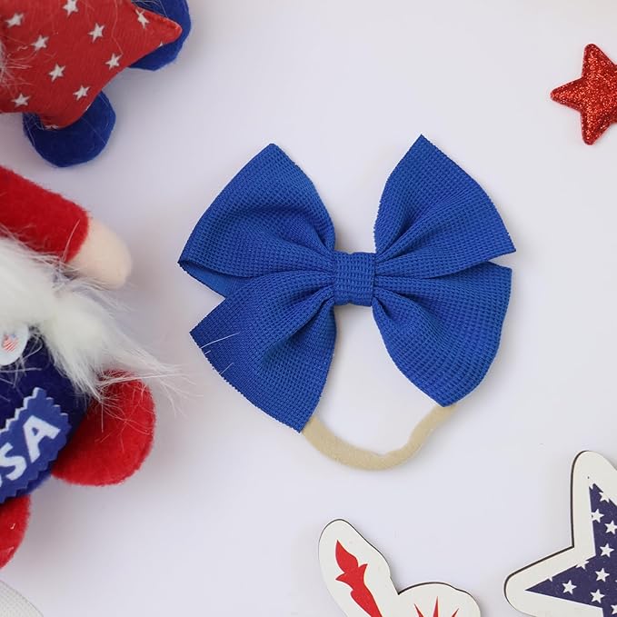 4th of July Baby Girls Bows Elastic Nylon Headbands Red Bows for Baby Girls Toddler Hair Bows Accessories Blue Newborn Bows for Infant Toddlers Kids (4.5 Red White Blue)