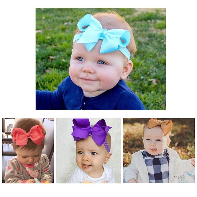 CellElection 40 Colors Baby Grosgrain Ribbon Hair Bows Headbands 4.5Inch Hair Bows Headbands Big Bow Hair Bands Hair Accessories for Baby Girls Infants Toddlers Newborns