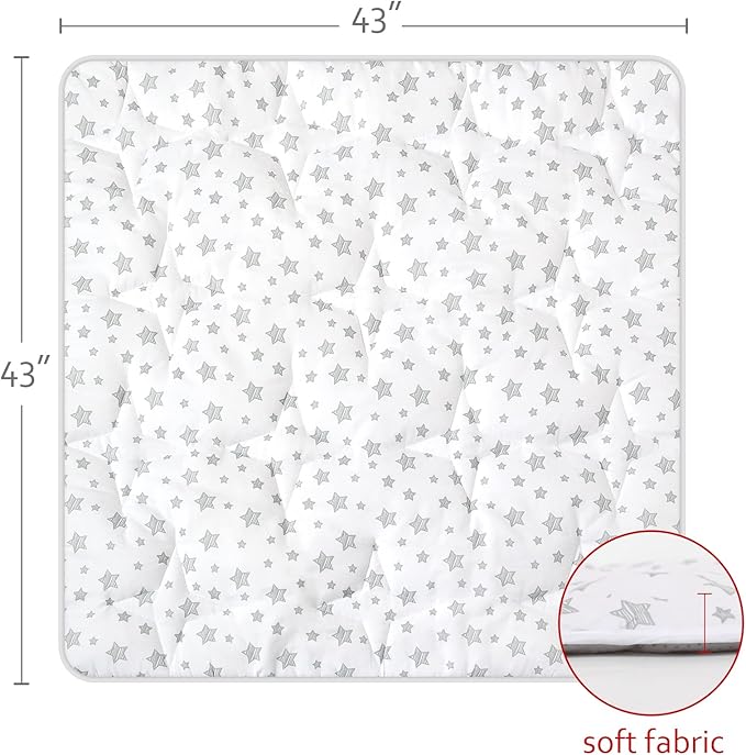 Moonsea Mat of Teepee Tent for Kids, Anti Slip Bottom Square Padded Rug 43''x 43'' Kids Teepee Pad for Boys and Girls, Toddler Quilted Mat, White Star