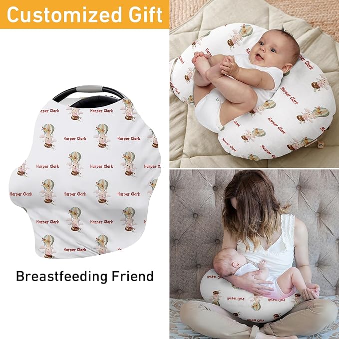 Personalised Infant Car Seat for New Parents - Baby Carseat Cover, Breast Feeding Cover, Pink Rabbit Print Multi-Function pad for Boys Girls Toddlers - Christmas Gifts for Parent Babies(27"x29")