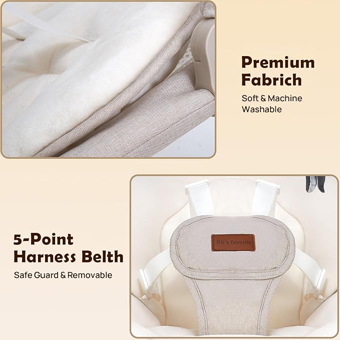 Baby Swings for Infants, Portable Infant Swing with 5-Speed Settings, Bluetooth Music & Timer, Suitable for Newborns up to 9 Months (Beige)