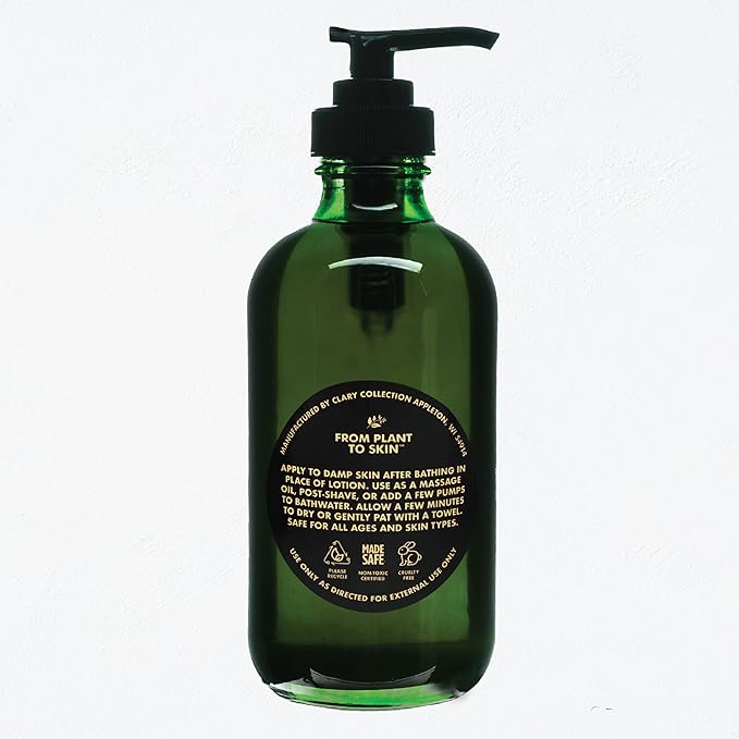 CLARY COLLECTION Body Oil Light Olive Moisturizing Formula for Men, Women & Children, Certified Non-Toxic, Natural, Plant-Based Formula, All Ages & Skin Types - 8 Fl Oz