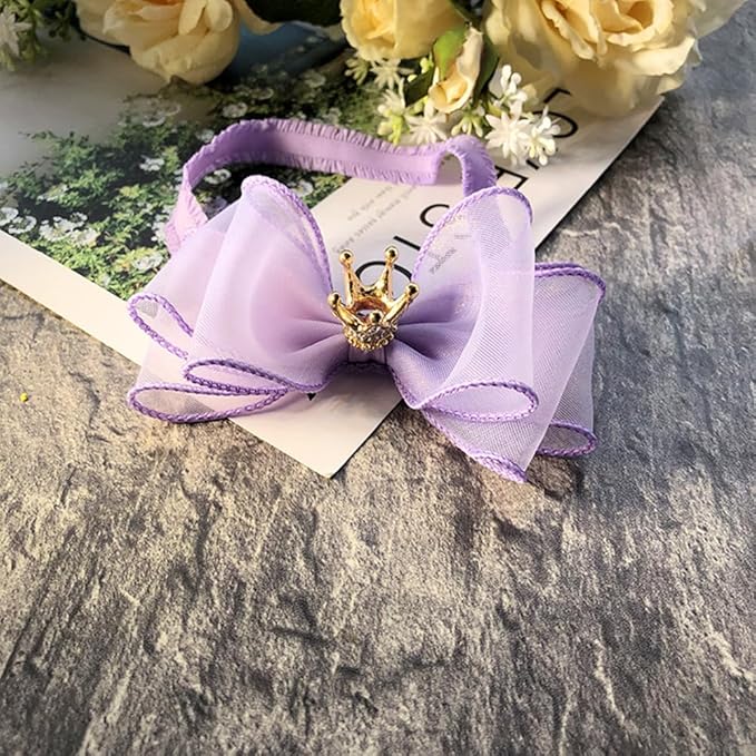 Cute Baby Girl Headband with Lace Bow and Crown Elastic Lace Bow Hair Band Newborn to Toddler Hair Accessory Shower Birthday Party Gift (Purple, Free)