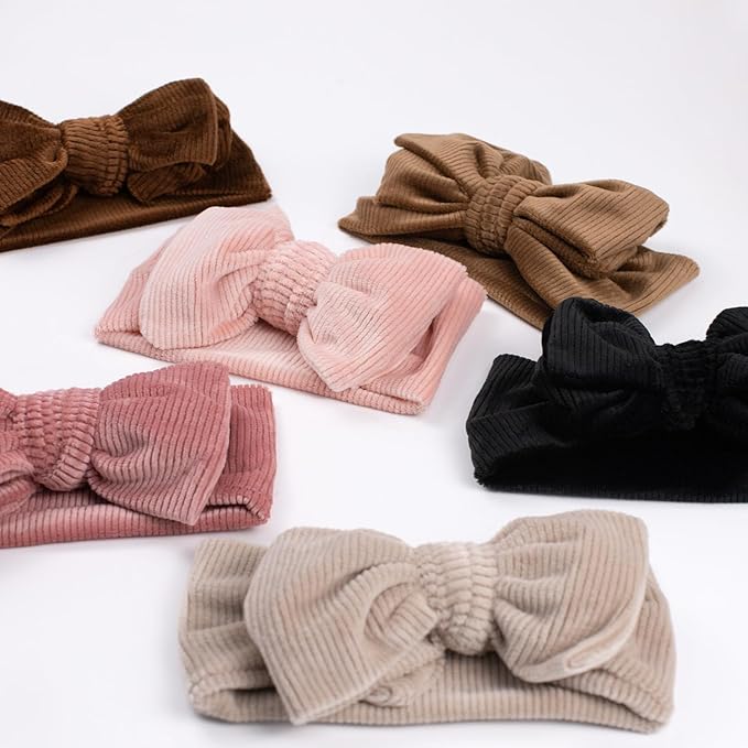 JIAHANG Baby Bows Turban Knotted Head Wraps, Corduroy Big Hair Bow Headbands, Stretchy Hair bands for Newborn Infant Toddlers Girls