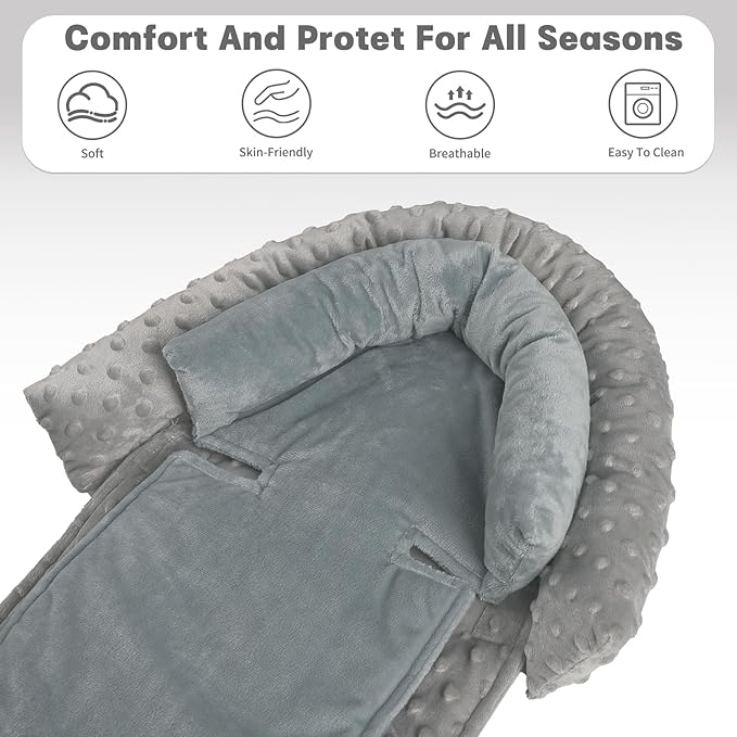 Infant Car Seat Insert, Baby Car Seat Head & Body Support with 2 Straps Pads, Ultra Soft Newborn Preemie Carseat Insert Cushion for Girls Boys, Fits Car Seat, Stroller, Swing, Bouncer, Grey