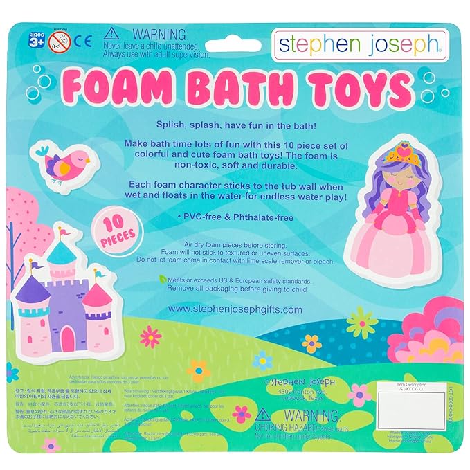 Stephen Joseph, Floating Foam Bath Character 10-Piece Toy Set, Princess (SJ1148), Small