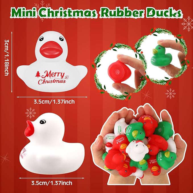 Junkin 25 Pcs Merry Christmas Rubber Ducks Bulk Mini Rubber Ducks Small Duck Bulk Xmas Gift for Halloweens Party Favors (Christmas Duck)