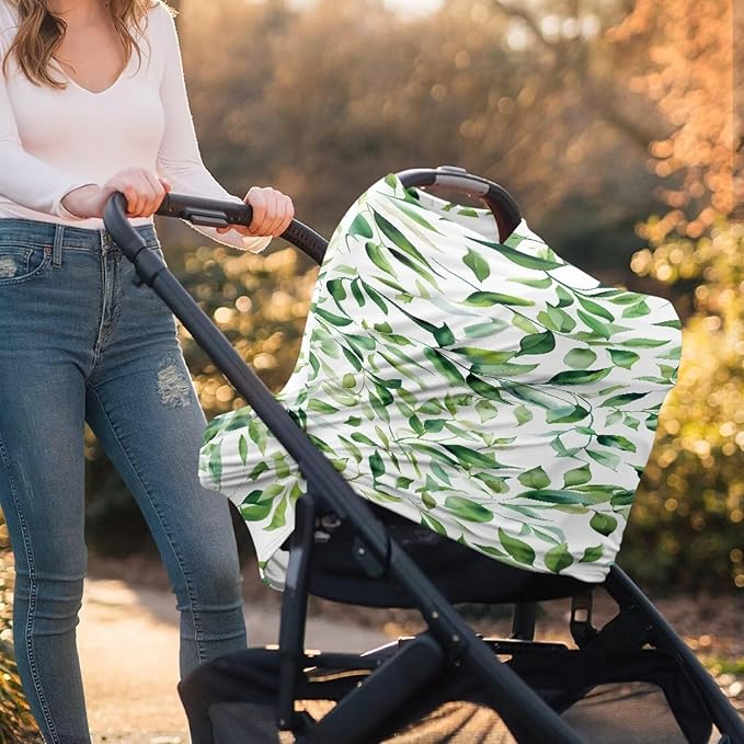 LedBack Green Leaf Stretchy Car Seat Cover for Babies,Nursing Cover Breastfeeding Cover,Soft Breathable Baby Carseat Canopy Nursing Breastfeeding Cover