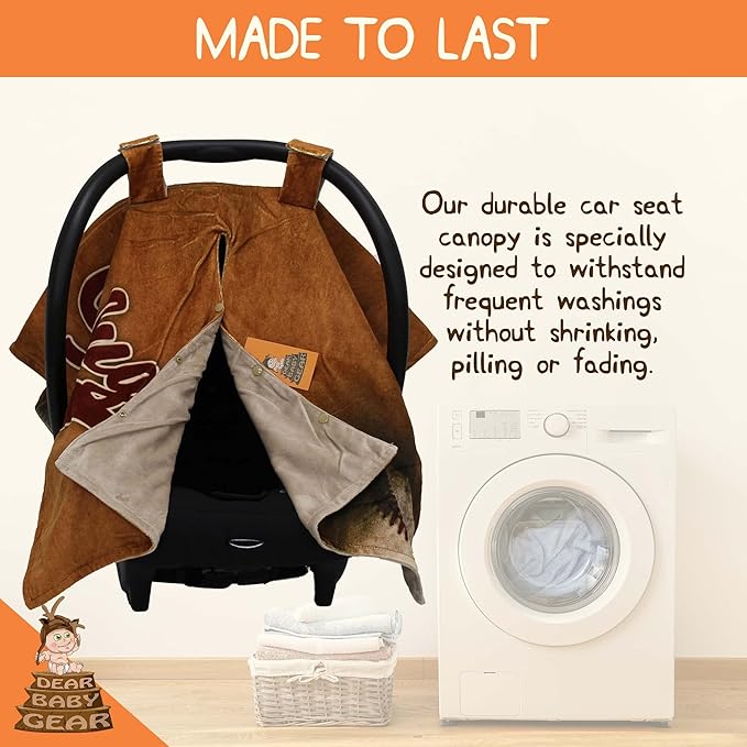 Dear Baby Gear Car Seat Cover for Boys & Girls - Baby Carseat Canopy w/Snap Opening - Infant Seat Cover - Stroller & Nursing Covers - Newborn Carrier Canopy - 40x30" (Slugger Baseball - Smooth Brown)