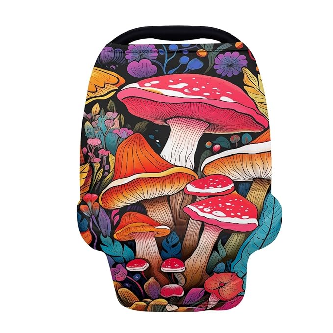 Rainbow Mushroom Print Breathable Car Seat Canopies for Infant Girl Boys,Personalized Multi Nursing Cover Breastfeeding Cover Mom Scarf