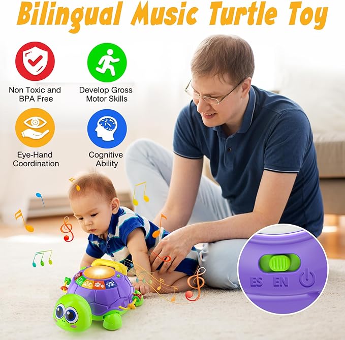 INNOSKY Baby Toys 6-12 Months, Musical Turtle Crawling Tummy Time Development Light up Infant Toys 12-18 Months, Bilingual Educational Boy Girl Gifts Toy for 3-6 4 5 7 8 9-12 Month