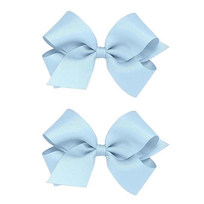Wee Ones Girls 2 Pack Grosgrain Hair Bows with Plain Wrap Centre on a Wee Stay No Slip Clip, Medium, Millenium Blue