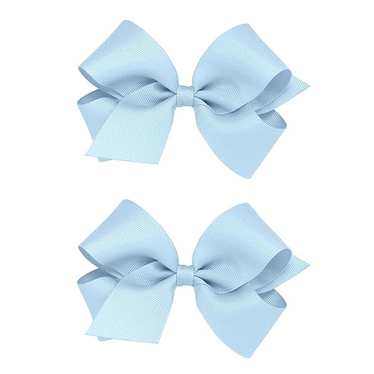 Wee Ones Girls 2 Pack Grosgrain Hair Bows with Plain Wrap Centre on a Wee Stay No Slip Clip, Medium, Millenium Blue