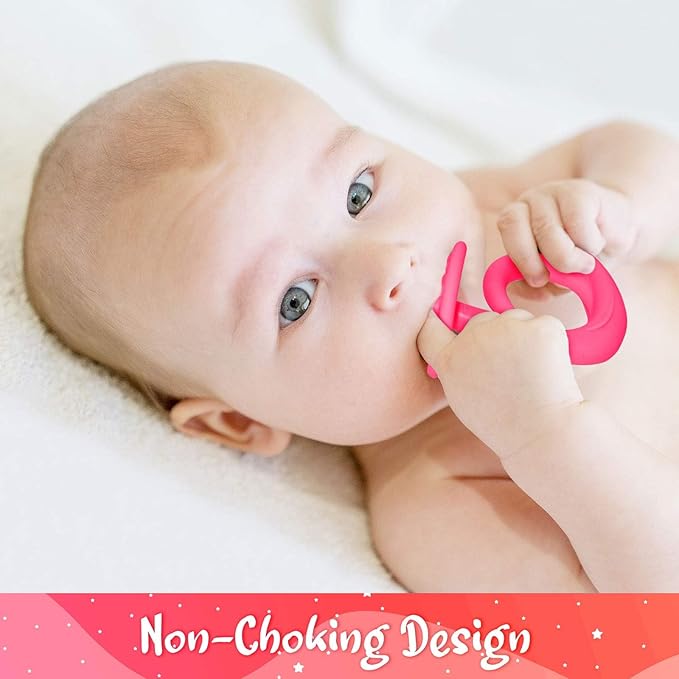 Baby Teething Toys, Silicone Baby Teether Chew Toys Freezer Safe BPA Free, Soothe Babies Gums - Dark & Light Pink