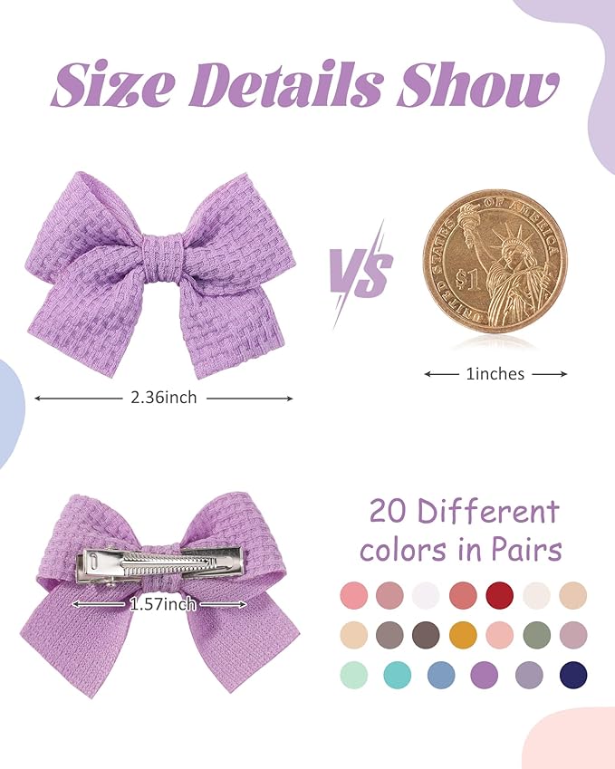 Jollybows 40pcs Baby Hair Clips for Girls Bows 2" Mini Alligator Clip Toddler Pigtail Bow for Fine Hair