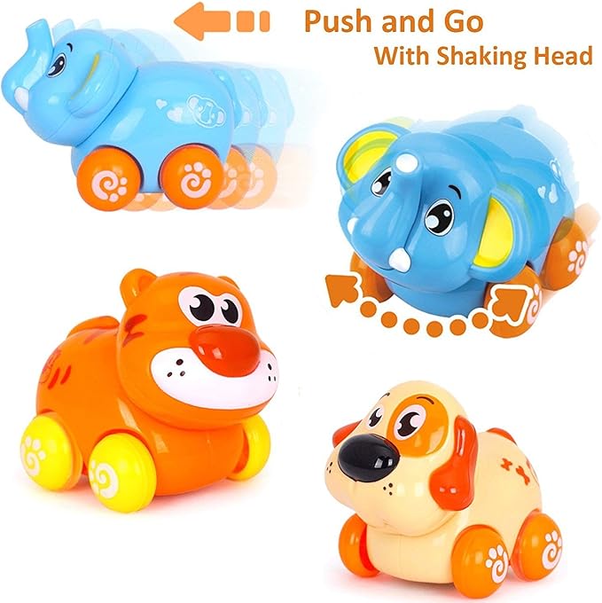 Liberty Imports 8 PCS Cartoon Animals Friction Push and Go Toy Cars Play Set for Babies and Toddlers | Cute Mini Play Vehicles Party Favors - Age 18 Months and Up