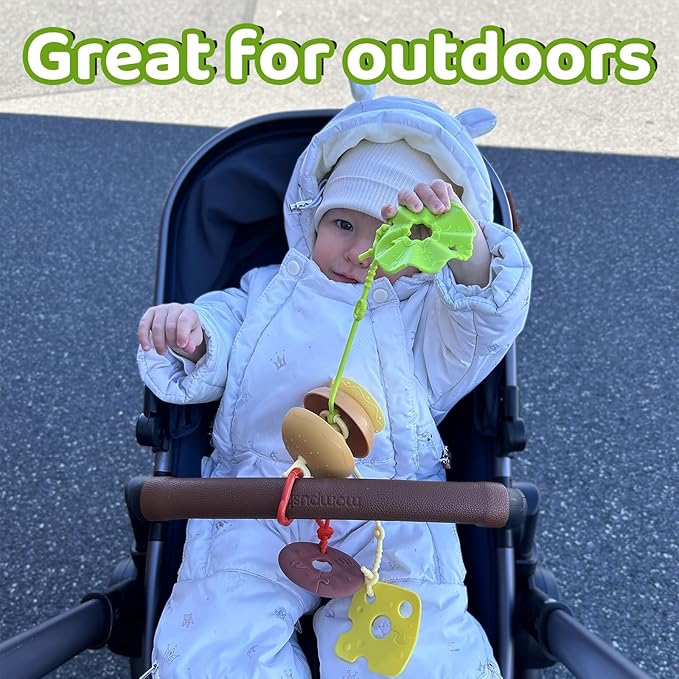 Aprilwolf Hamburger Suction Cup Toys Holder for High Chair, Stroller Baby Toys 6-12 Months & Toddlers, 3 Tethers Keep from Falling, Great for Restaurant & Car Seat Airplane Travel