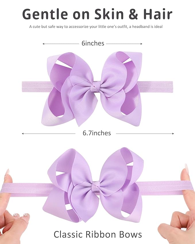 jollybows 20pcs Baby Girls Grosgrain Ribbon Hair Bows Headbands 6" Elastic Hair Band Hair Accessories for Infants Newborn (Multicoloured 6“ Bows Elastic Headband)