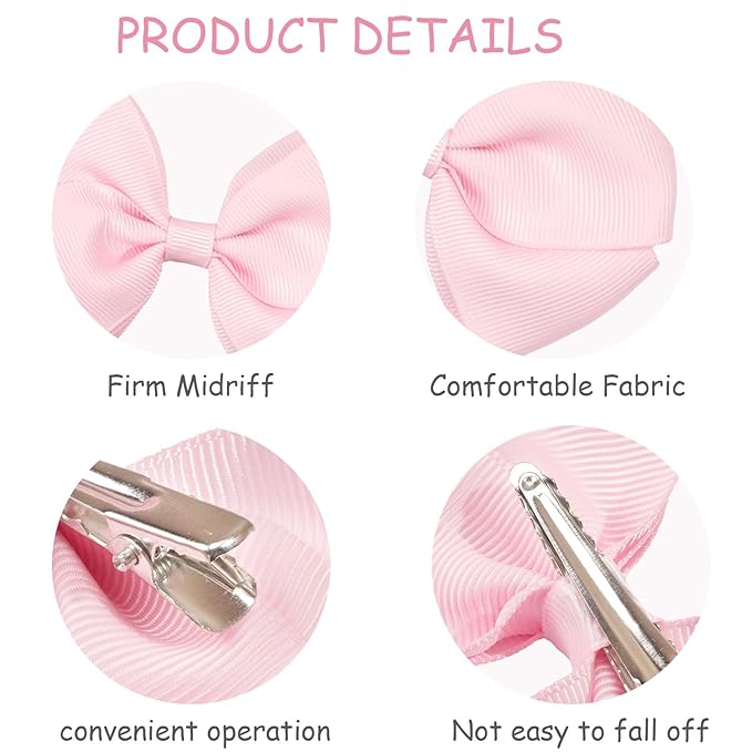4 inch Hair Bow for Girls in 40 Colors, Grosgrain Ribbon PIgtail bows Alligator Hair Clips for Baby Girls Toddlers and Schoolgirls